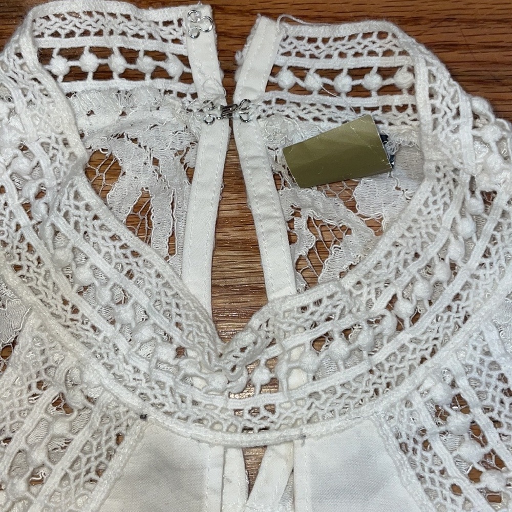 Worthington Chocker 3/4 Sleeve White lace cotton Mock Neck Shirt Petite M PM - Picture 7 of 17